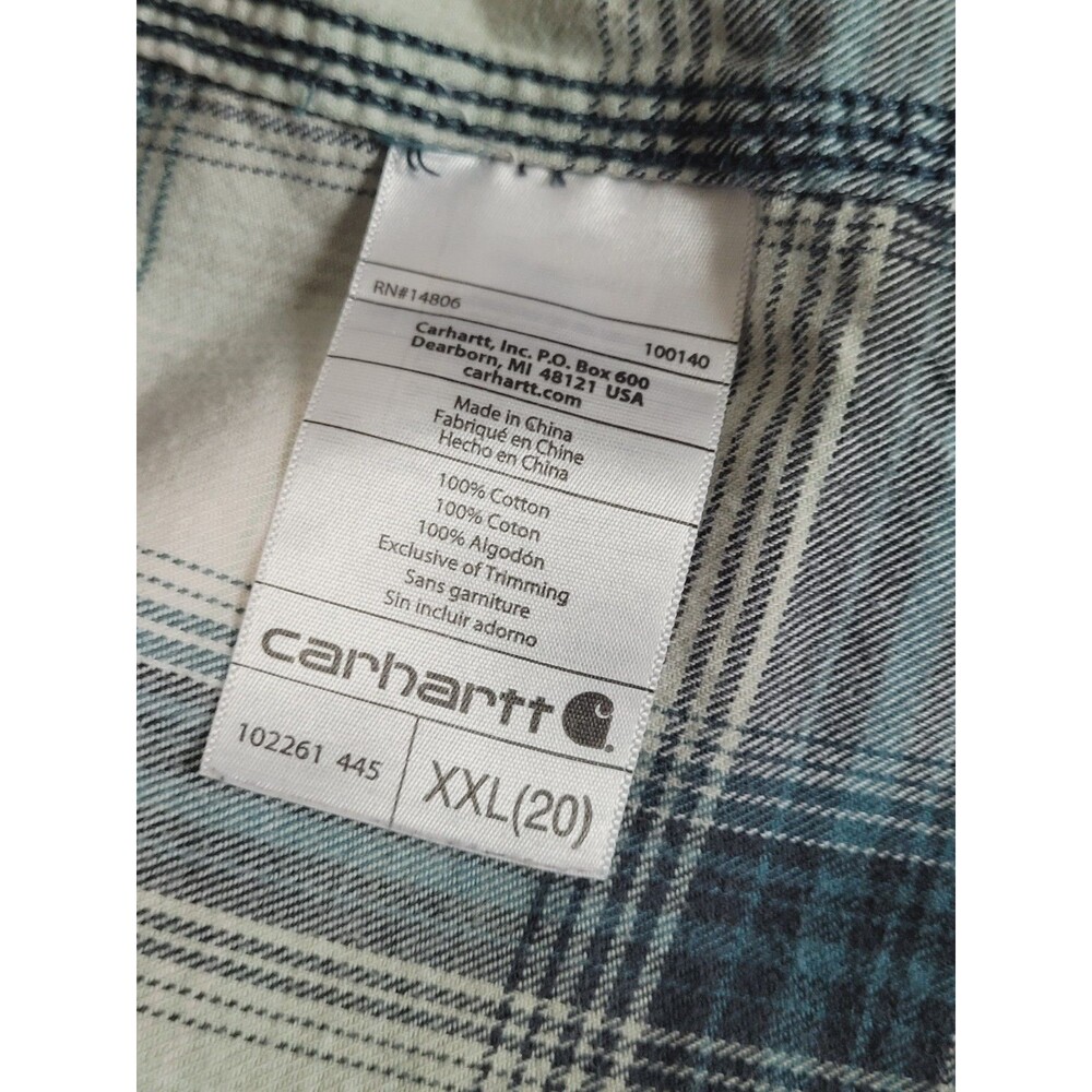 Carhartt XXL size 20 button front hoodie top tunic plaid pockets longsleeve - Picture 11 of 14